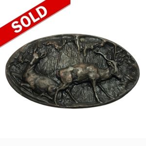 Vintage 70s Solid Brass Deer/Elk Emblem Belt Buckle